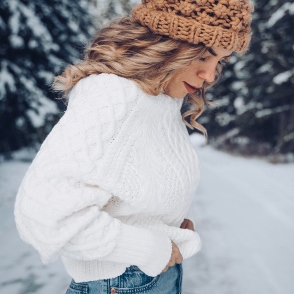 Love Stitch Cable Knit Turtleneck Sweater